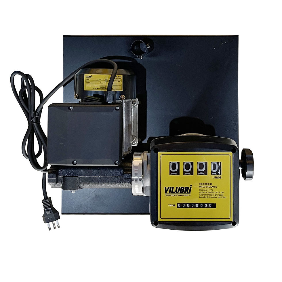 Frontal da placa de sustentação com a bomba e o medidor.