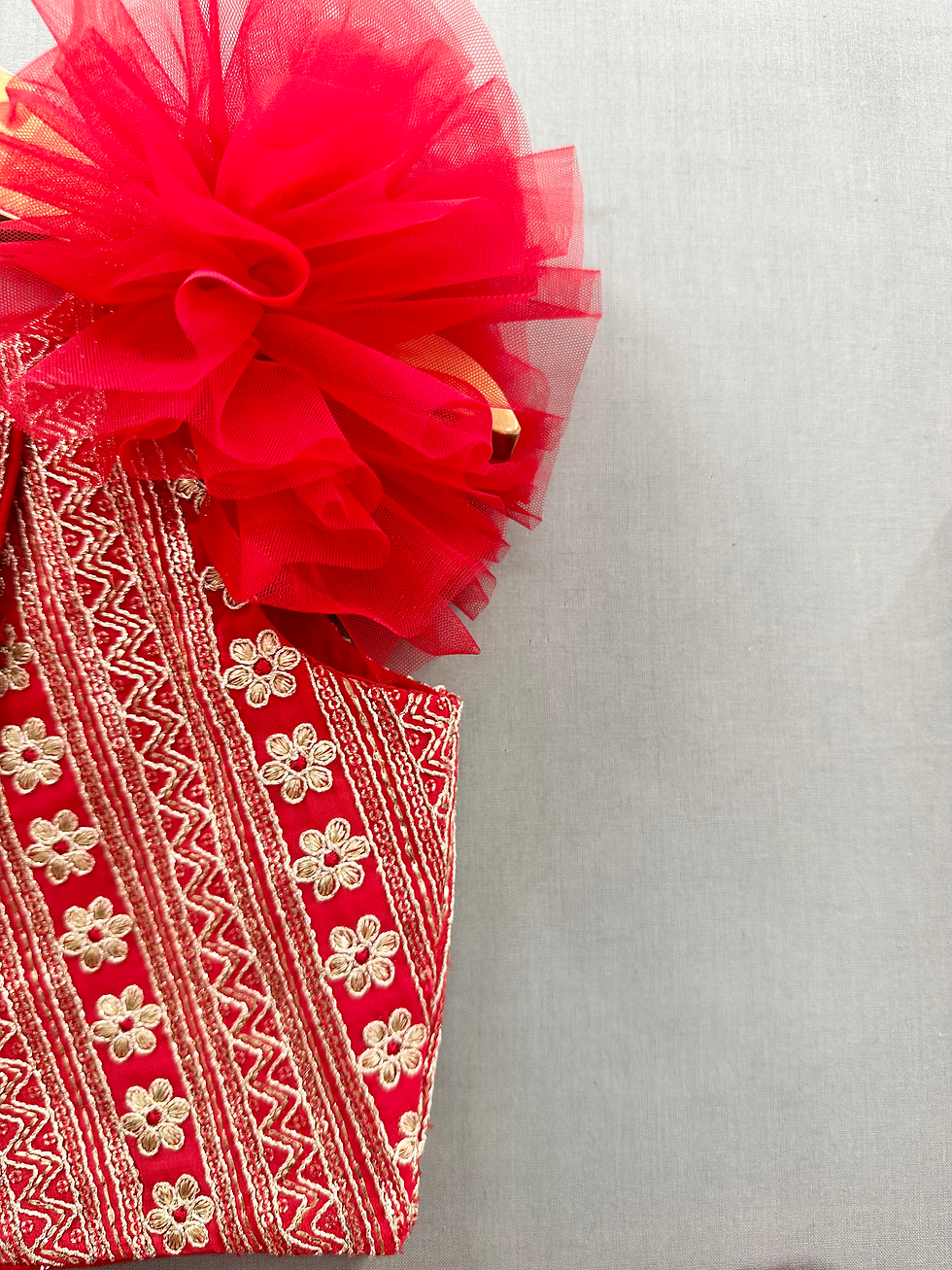 الصورة المصغرة: قمة حمراء ومجموعة Lehenga ذات طبقات شبكية