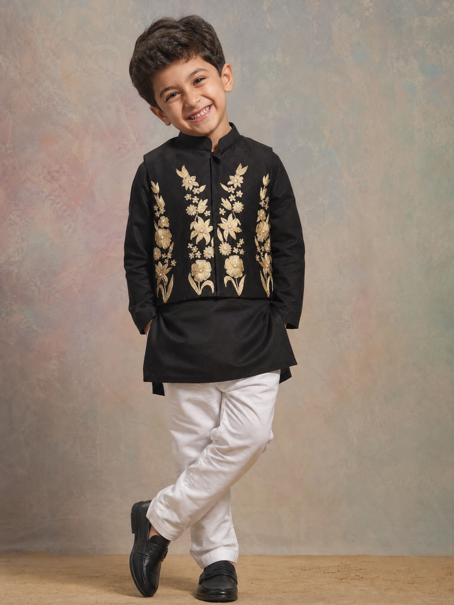 Kurta With Embroidered Jacket And Pyjama