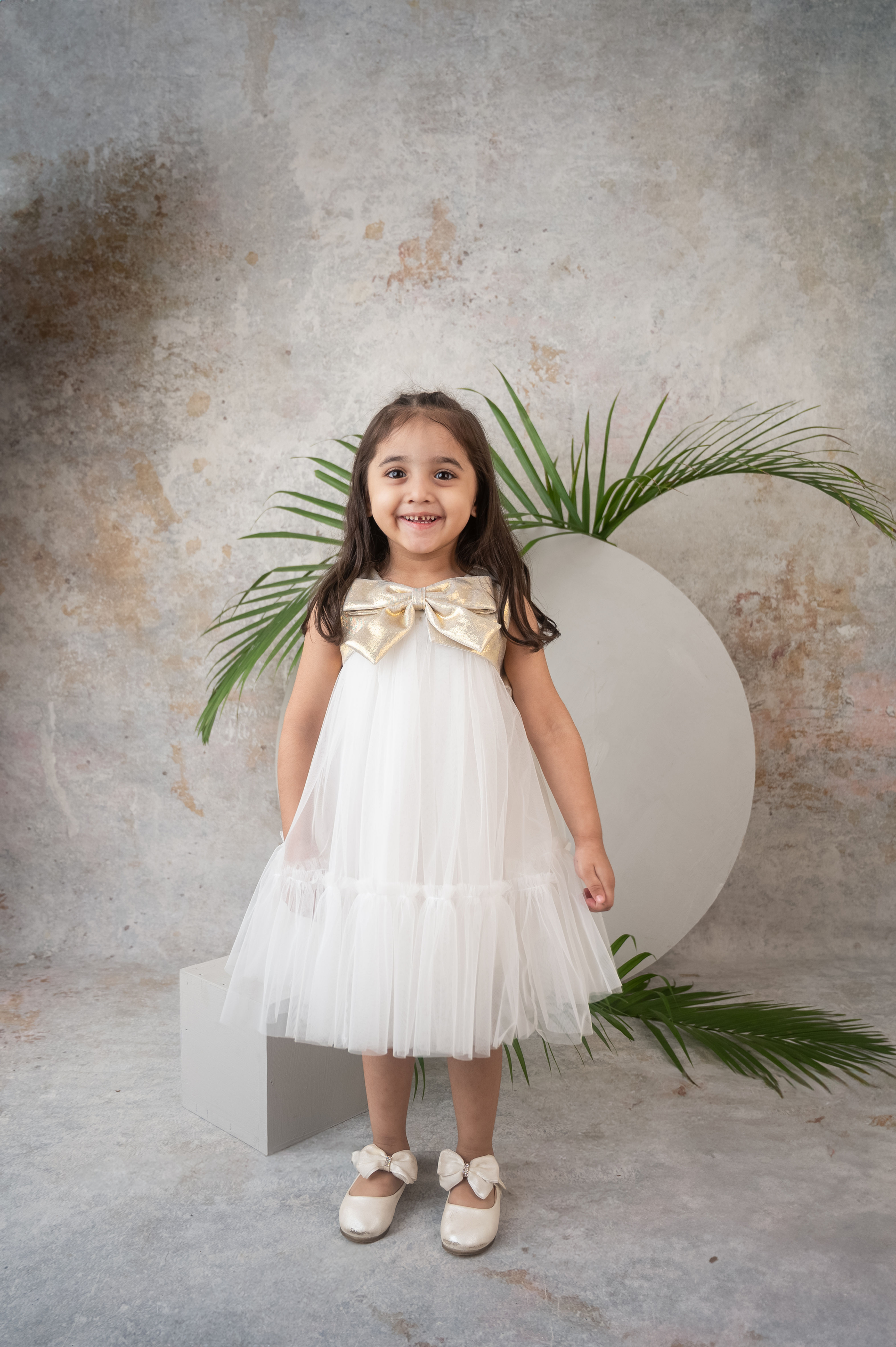 Soft layered net dress with Gold bow