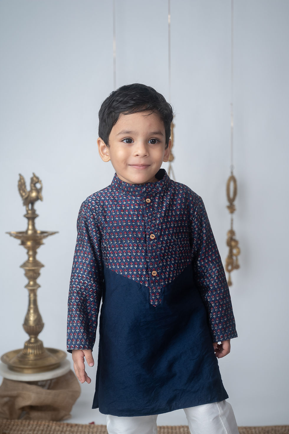 Thumbnail: Navy Blue Handblock Printed Kurta Set