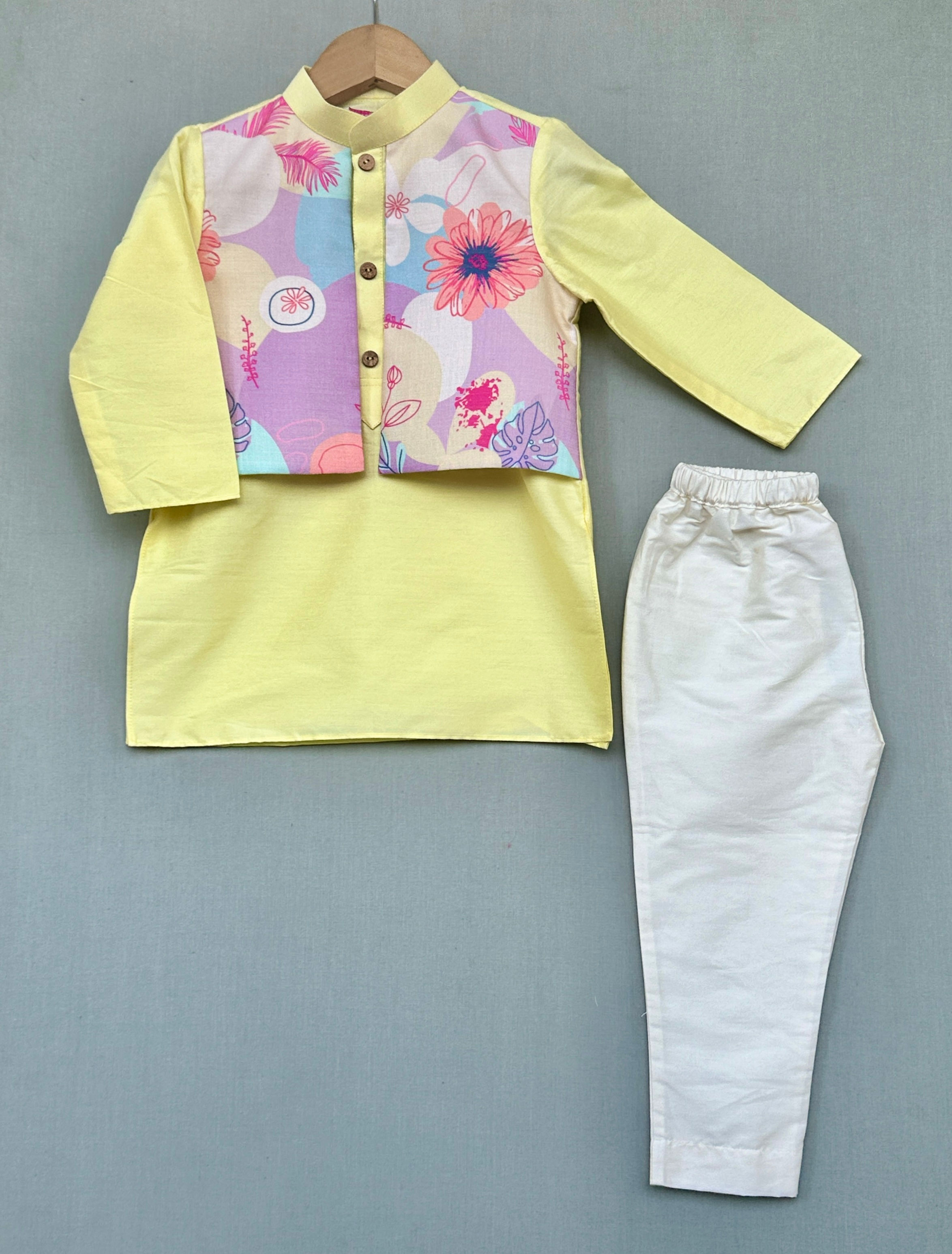Floral Printed Attached Jacket Set with Pant