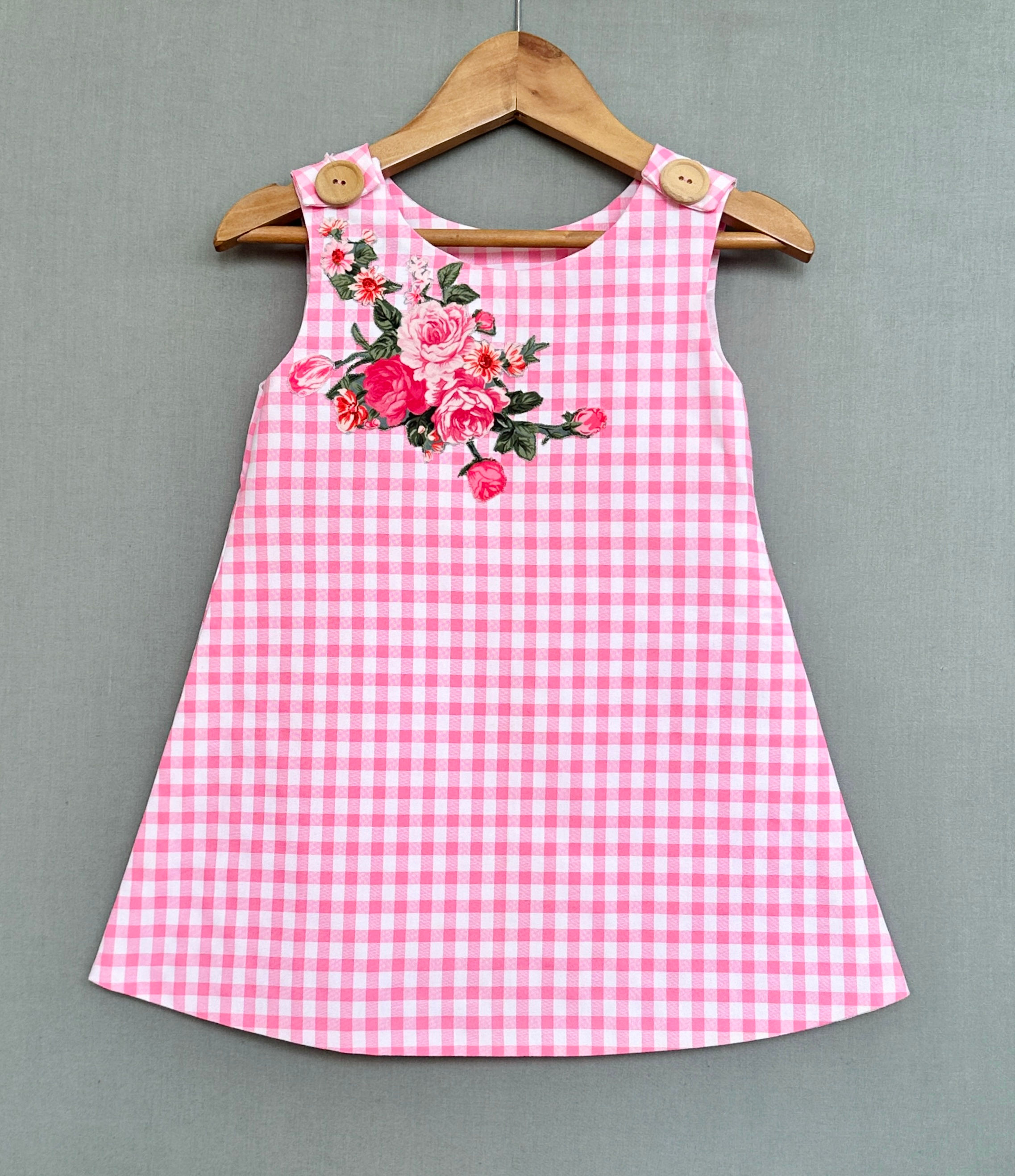 Gingham Checks A-line dress with applique work