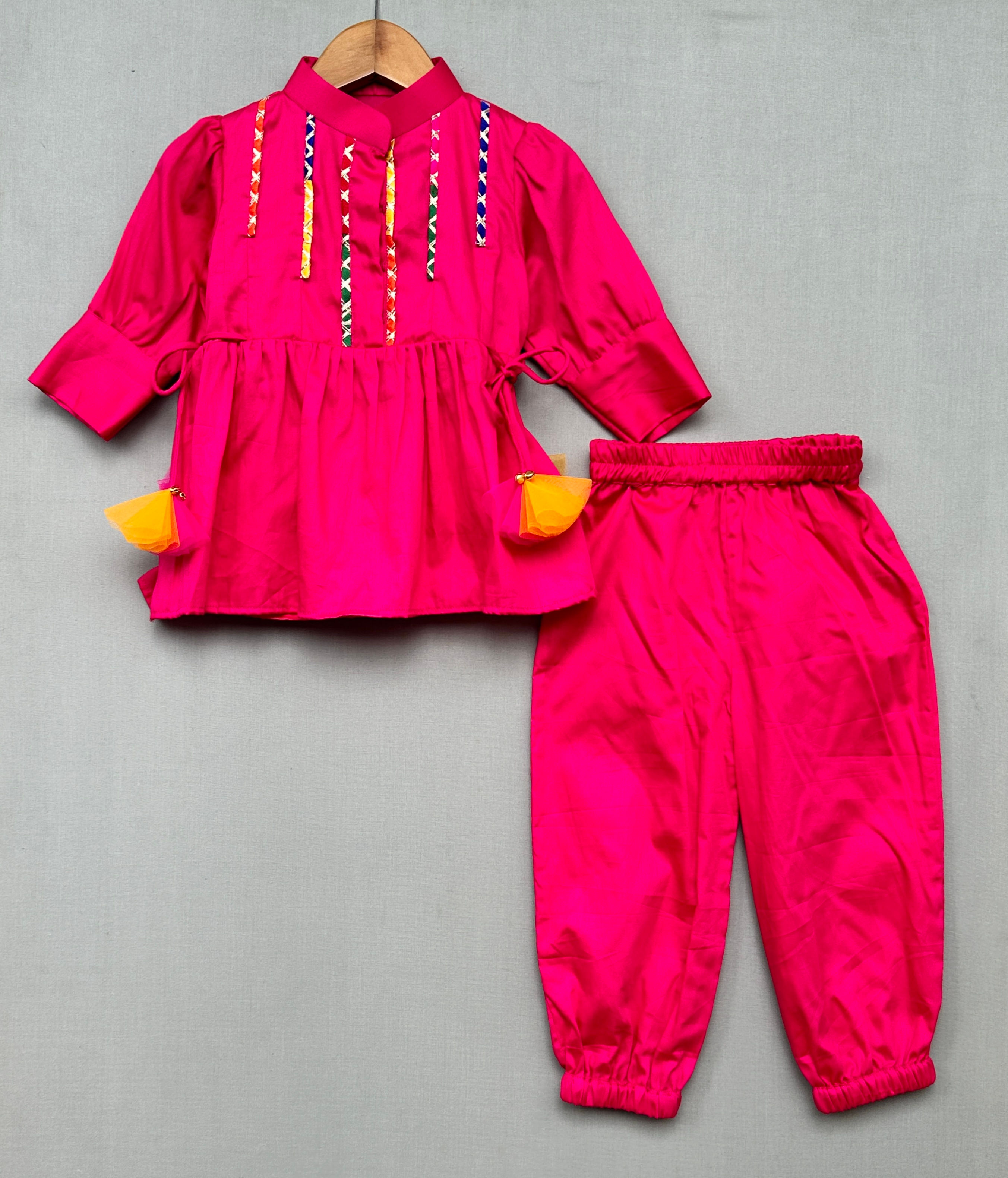 Pink Kurti Patiala Set with Playful tassels