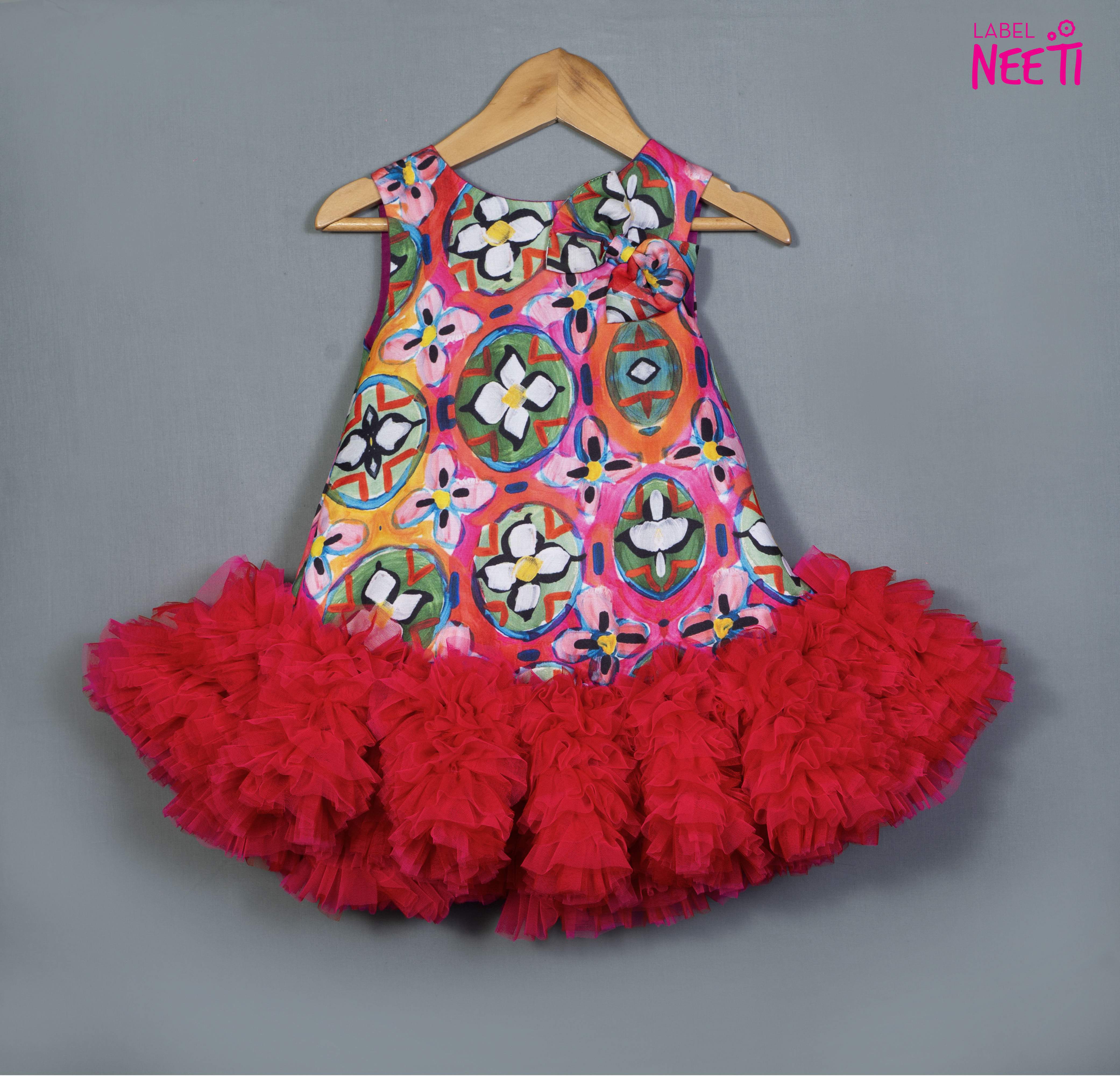 Abstract Printed Dress With Shaded Frills