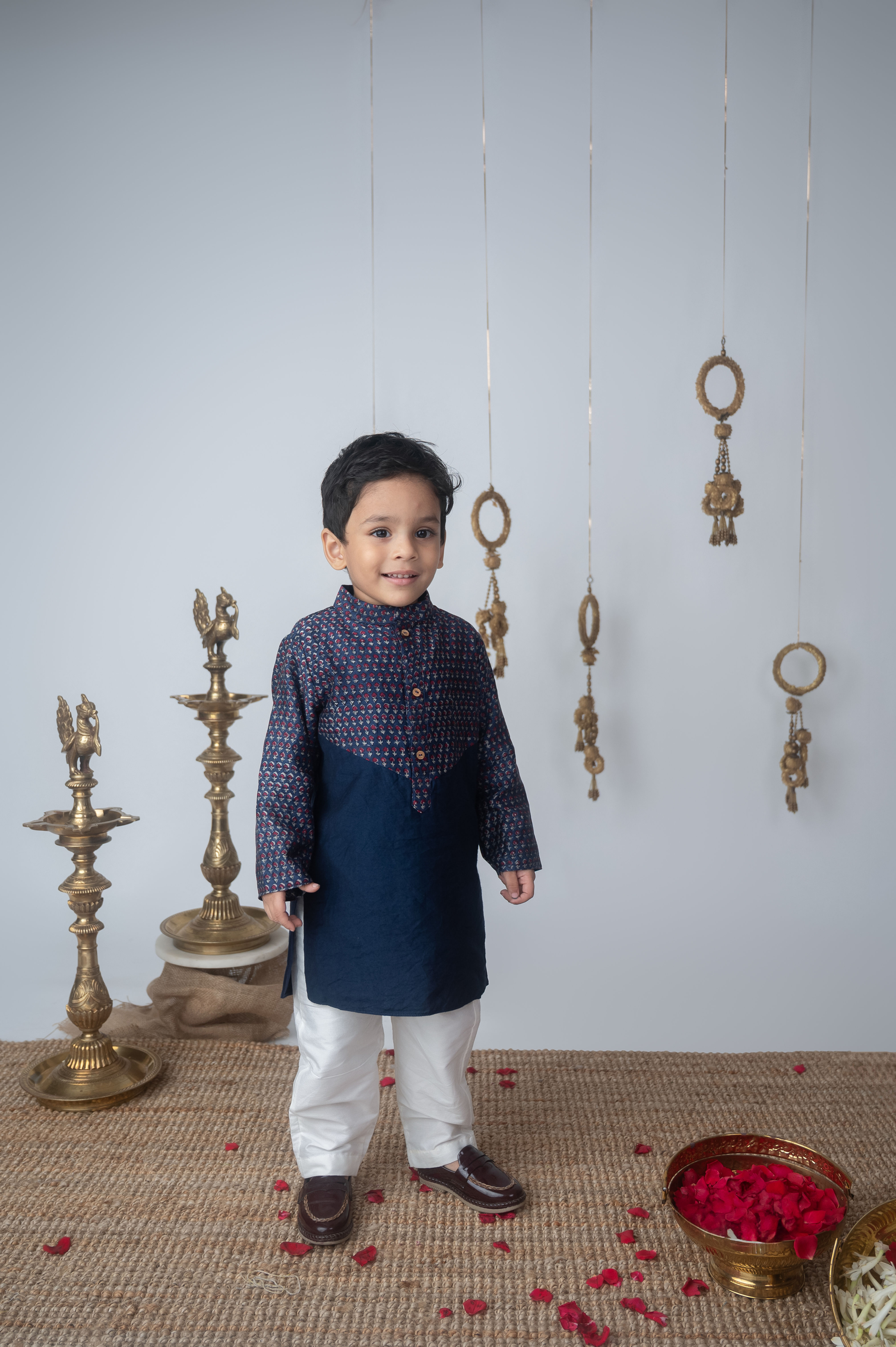 Navy Blue Handblock Printed Kurta Set