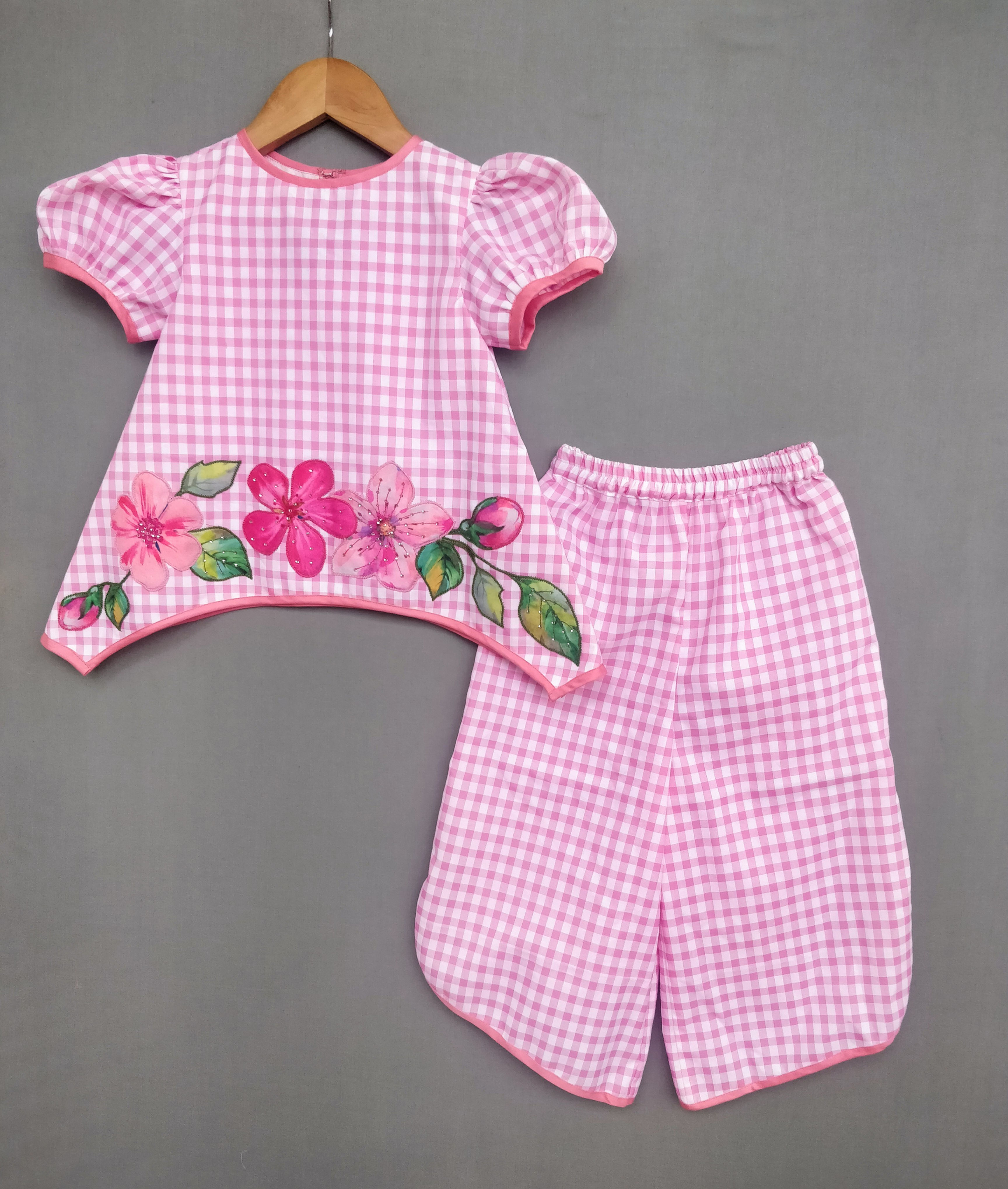 Gingham Checks Co-ord Set with Applique embroidery
