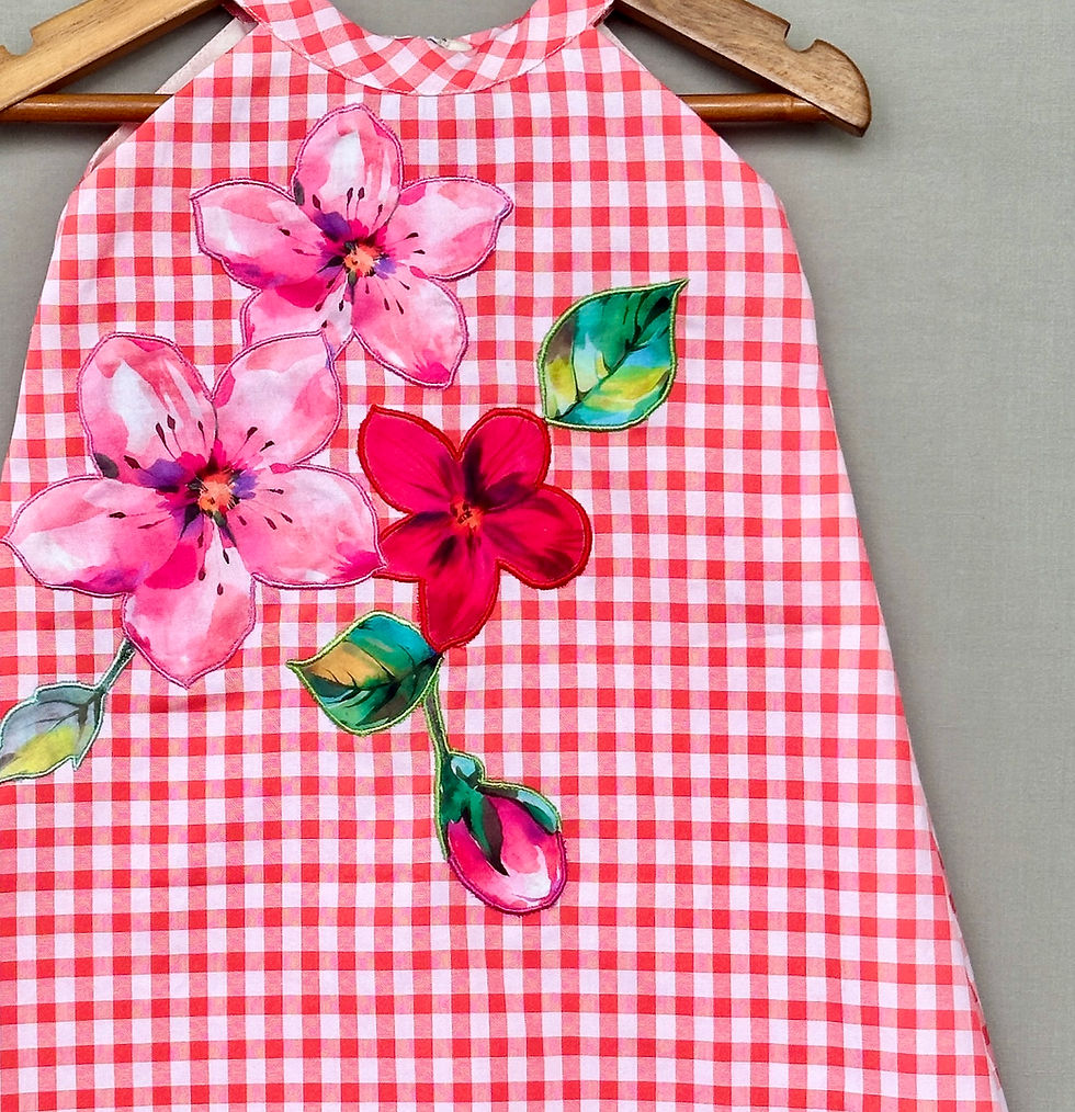 Thumbnail: Red Gingham Checks Applique Dress