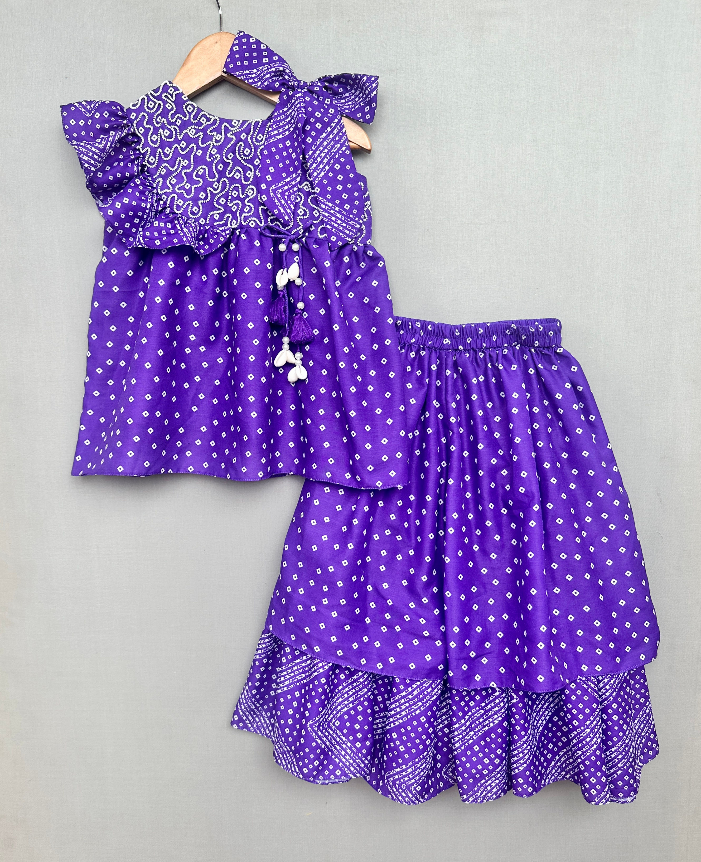 Embroidered Bandhni Printed Lehenga Set in Purple