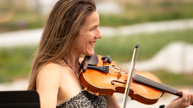 Hired live musician playing violin during Colorado engagement proposal