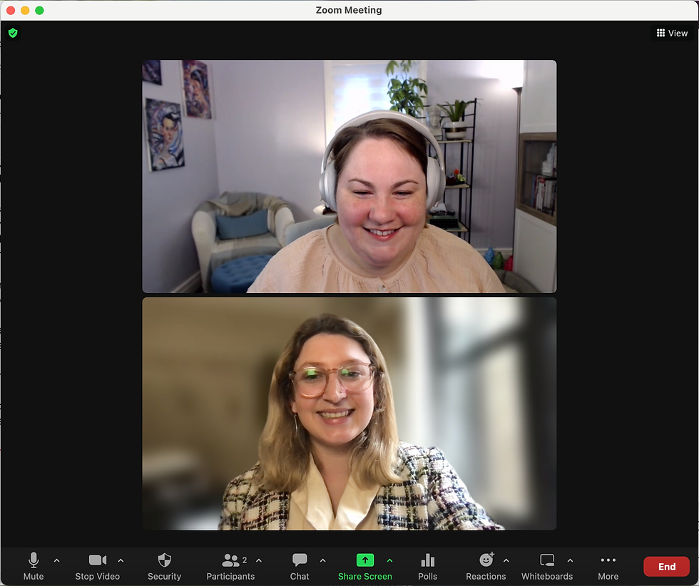 Jennifer and Camille on zoom smiling