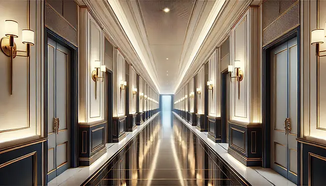 DALL·E 2025-09-12 13.26.34 - A clean, luxurious hallway background in 4K HD quality, desig