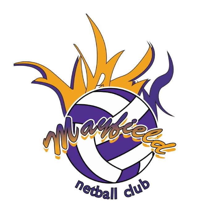 Dynamic logo featuring a pristine white netball, accentuated by bold flames in a gradient of purple, black, and vibrant yellow. A symbol of passion, speed, and excellence in the sport.