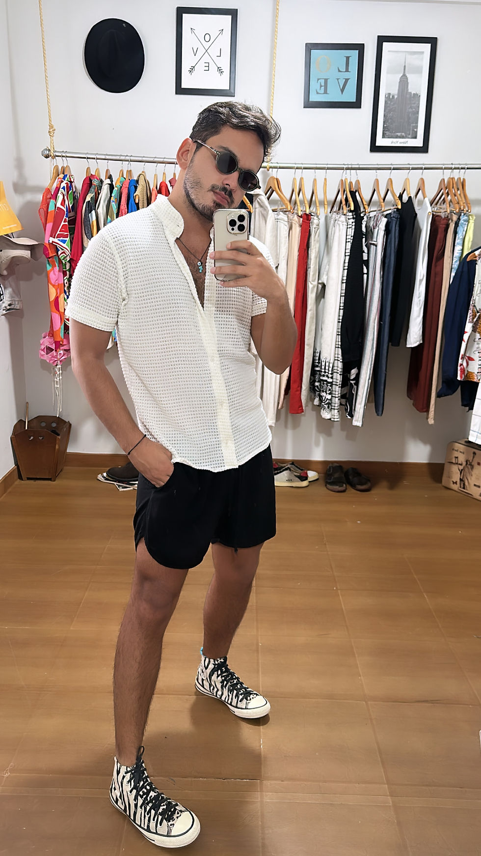 Miniatura: Camisa tricot off white manga curta