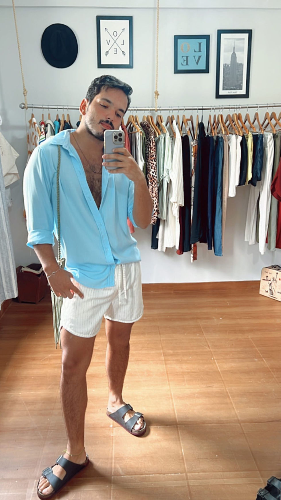 Miniatura: Camisa azul bb viscolinho manga longa