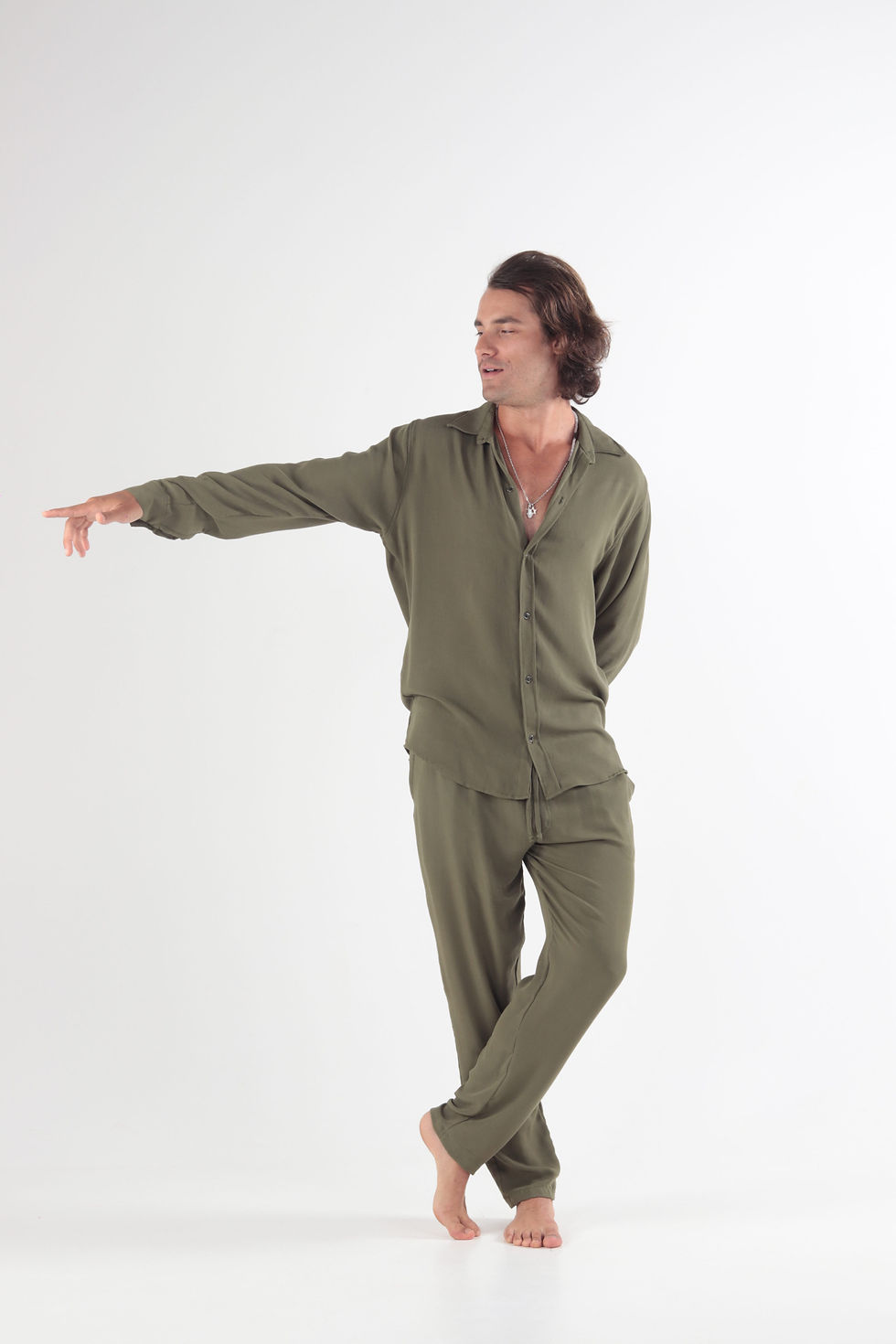 Miniatura: Camisa viscolinho manga longa green