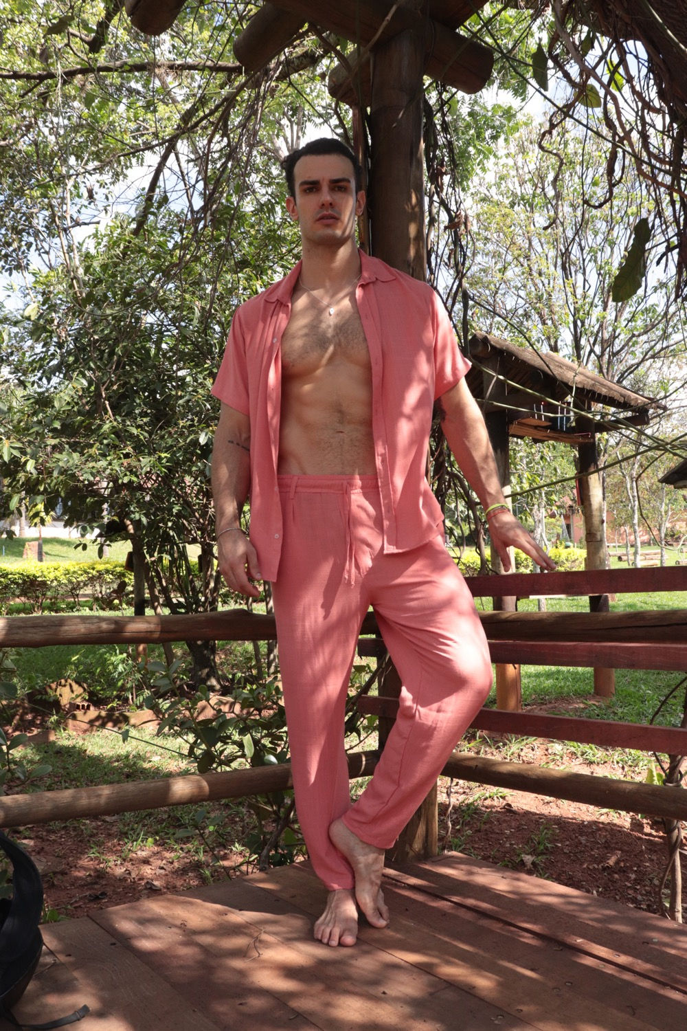 Camisa viscolinho salmão