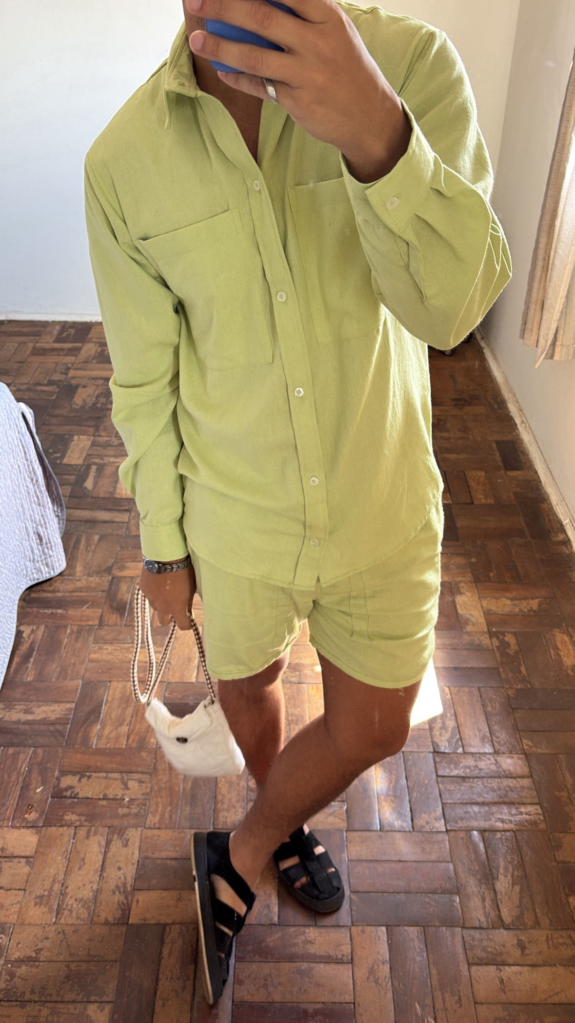 Camisa linho algodão verde menta