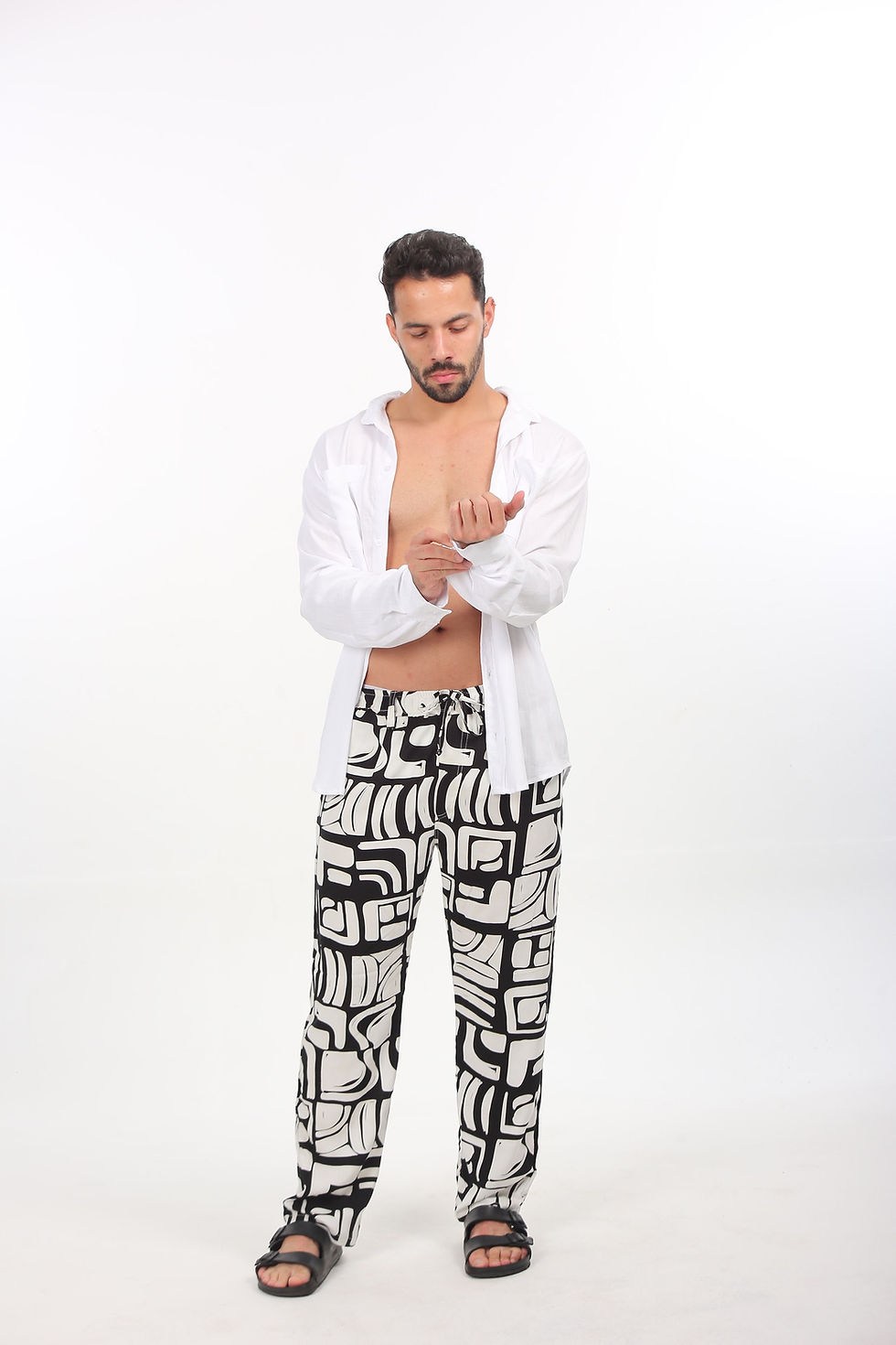 Miniatura: Calça viscolinho preto e  branco 