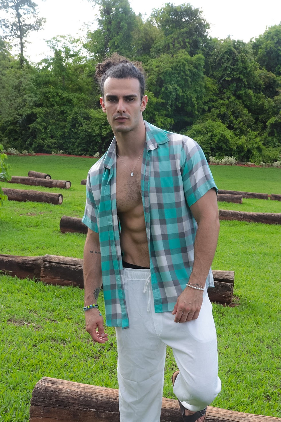Miniatura: Camisa viscolinho xadrez green