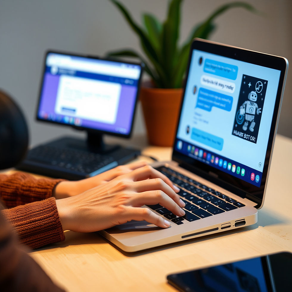 a image of someone working on their laptop and interacting with a chat bot on a website.jp