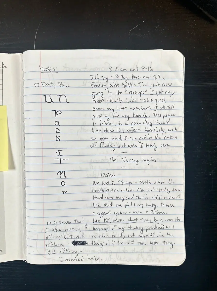 Journal with handwritten note