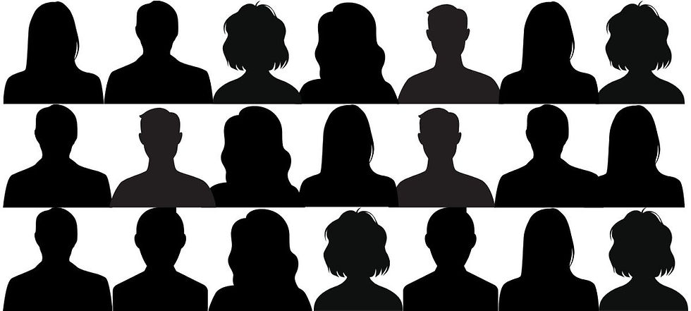 Wall of anonymous men and women (silhouettes)