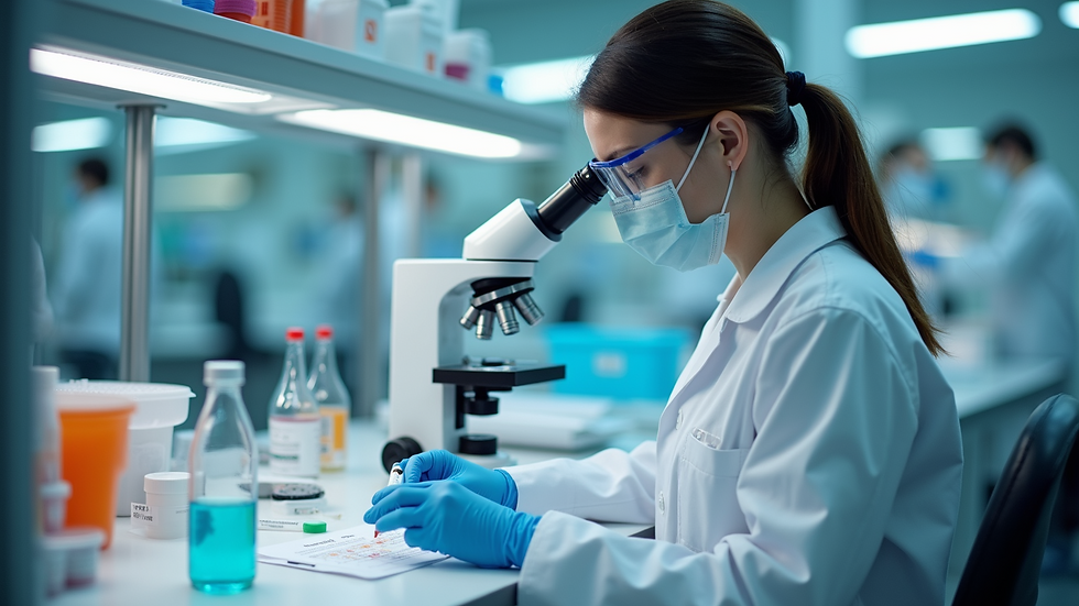 High angle view of a laboratory technician analysing PSA test samples