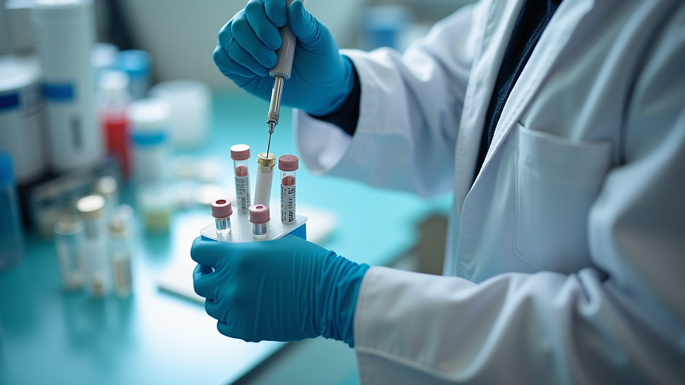 High angle view of a genetic testing kit with sample collection tools