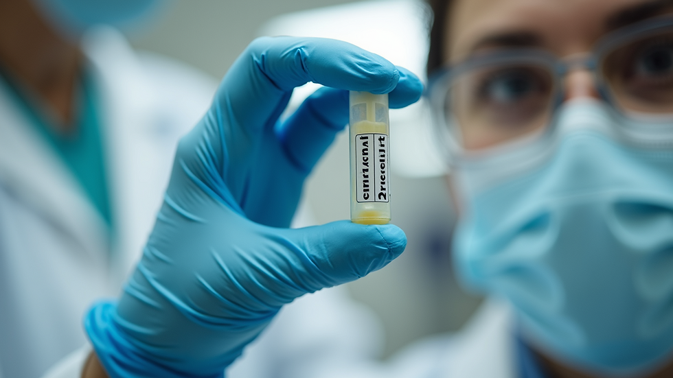 Eye-level view of a medical professional examining a urine sample
