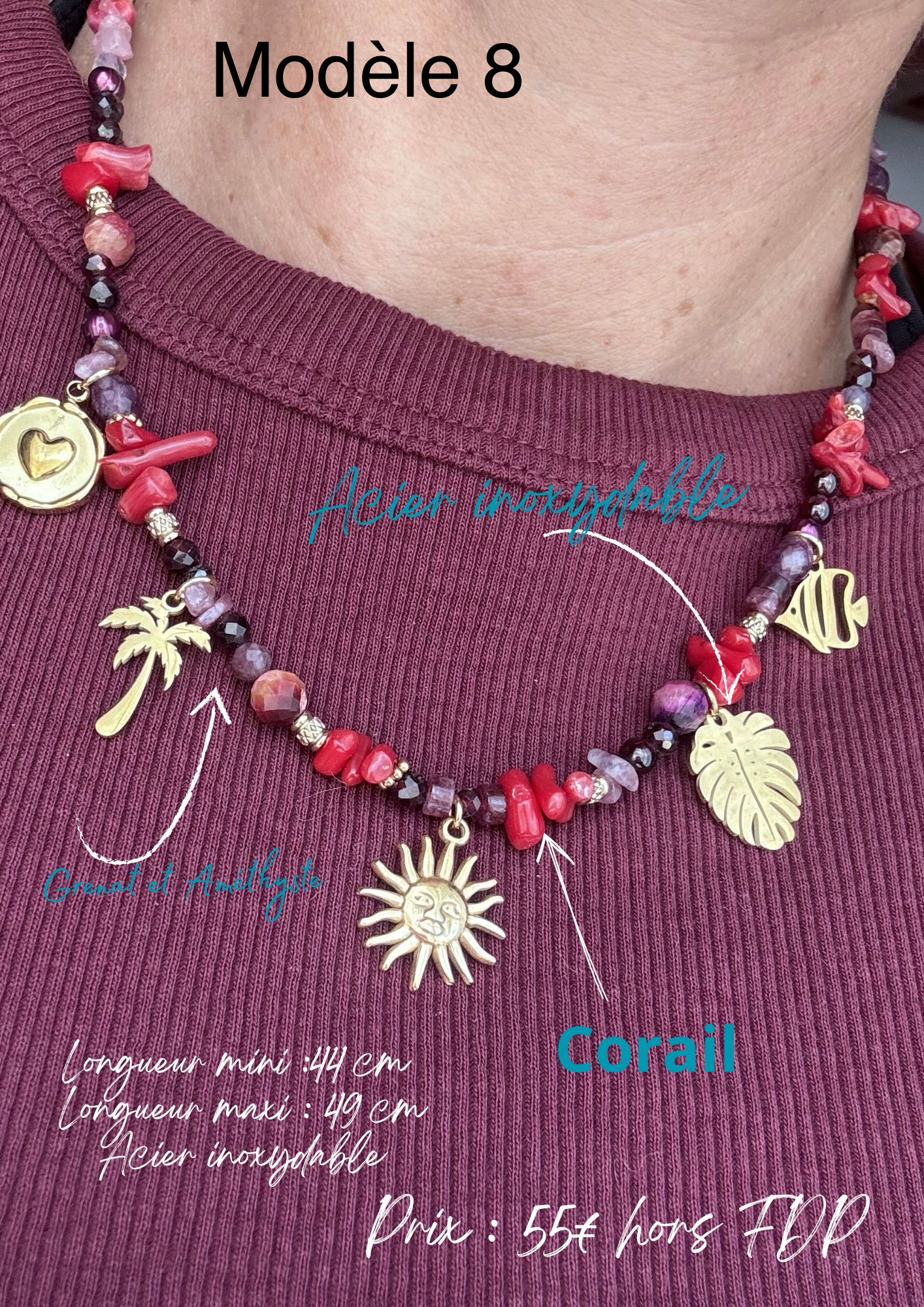 Collier pierres naturelles et charms 