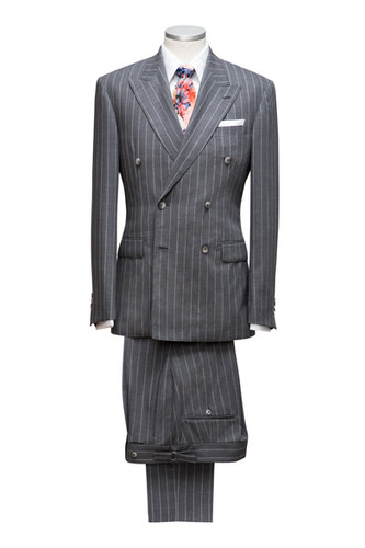 Grey - Patent Stripes, Loro Piana Super 150's Wool Fabric