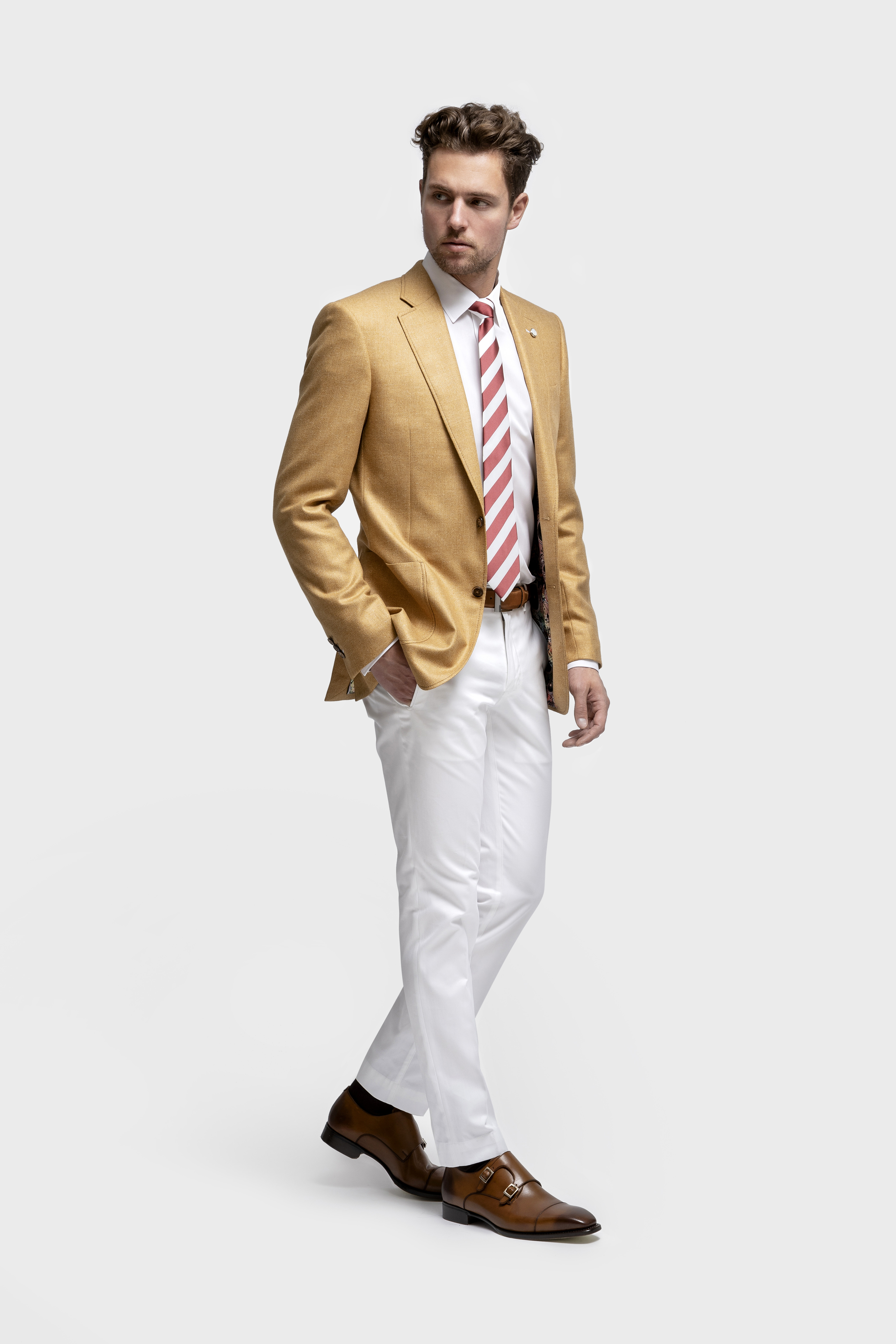 Luxurious White, Loro Piana Fabric, Cotton Slim-Fit Trousers