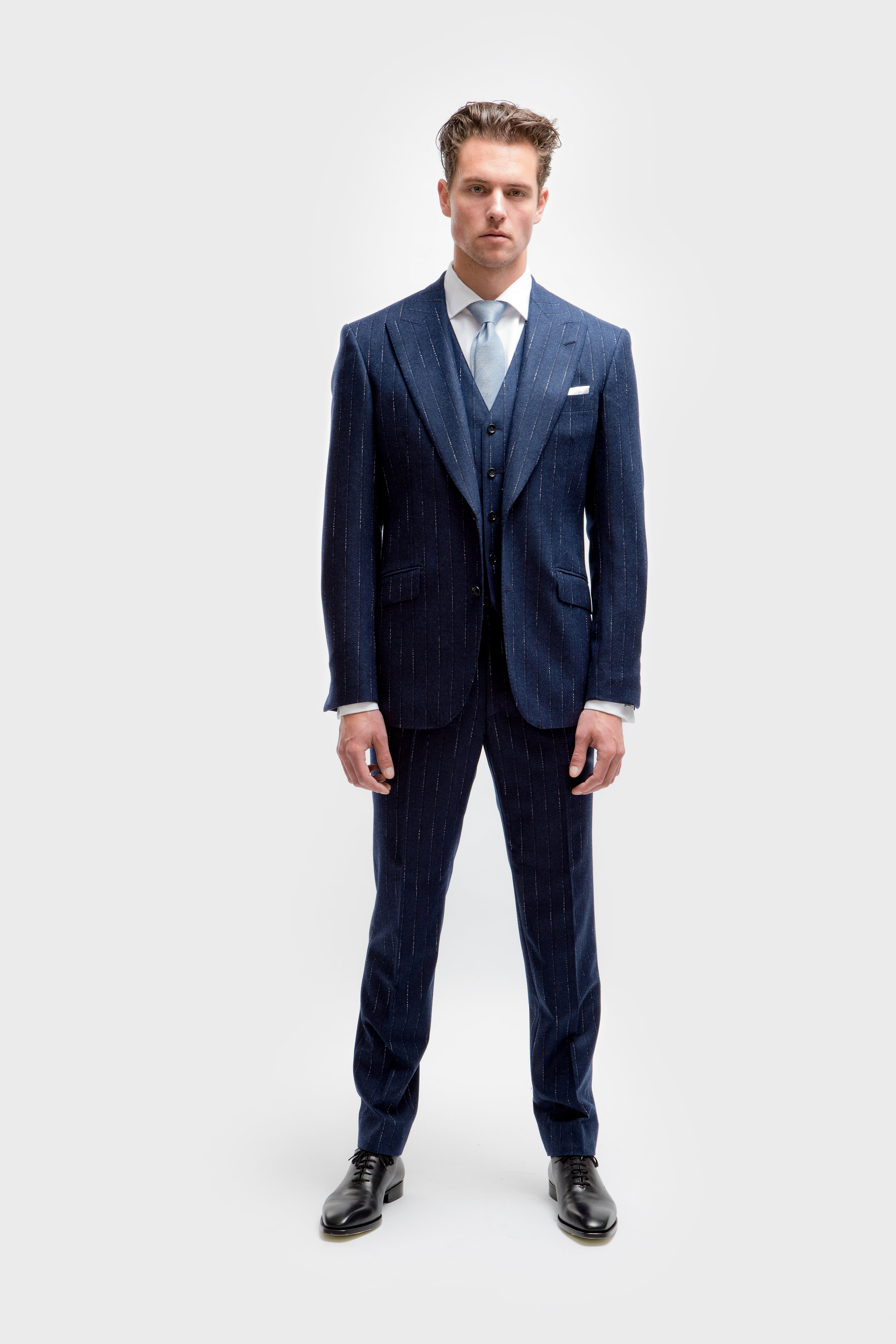 Blue - Patent Stripes, Loro Piana Wool 