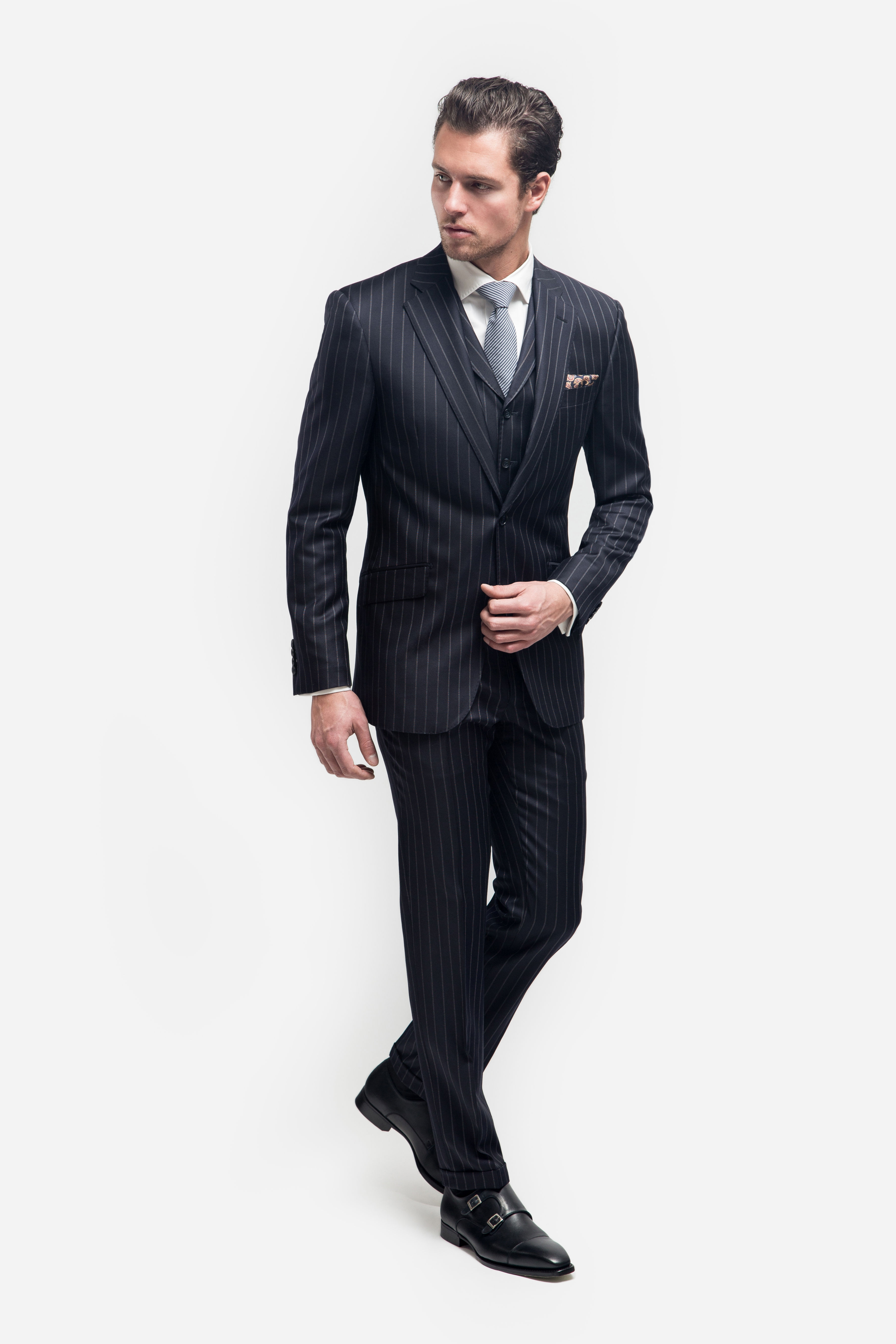 Blue With White Stripes, Loro Piana Wish ®️ Super 170's Fabric, 3pcs Suit