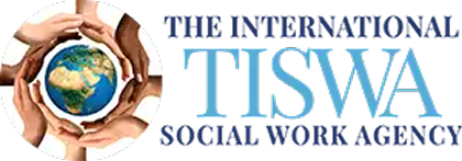 TSWA logo: hands around globe, global social work