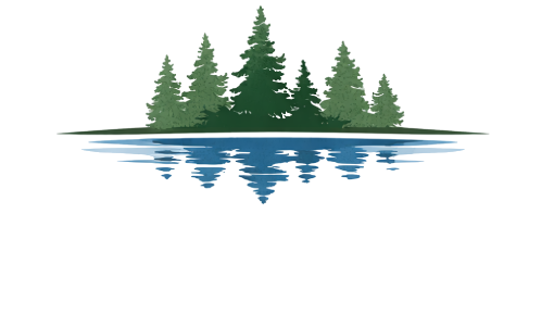 Wood Pond Rehabilitation logo with pine trees and water reflection
