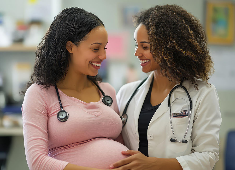 Pregnant woman smiling with healthcare provider