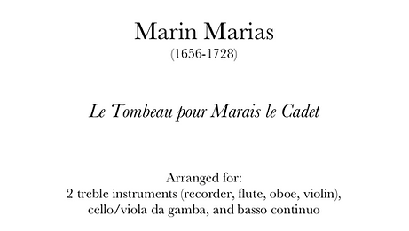 Marais - Le Tombeau pour Marais le Cadet (arr.). Digital Download