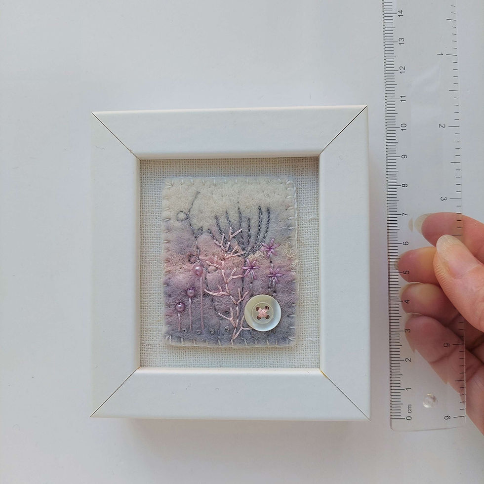 Thumbnail: Abstract felted wool and embroidered flowers picture