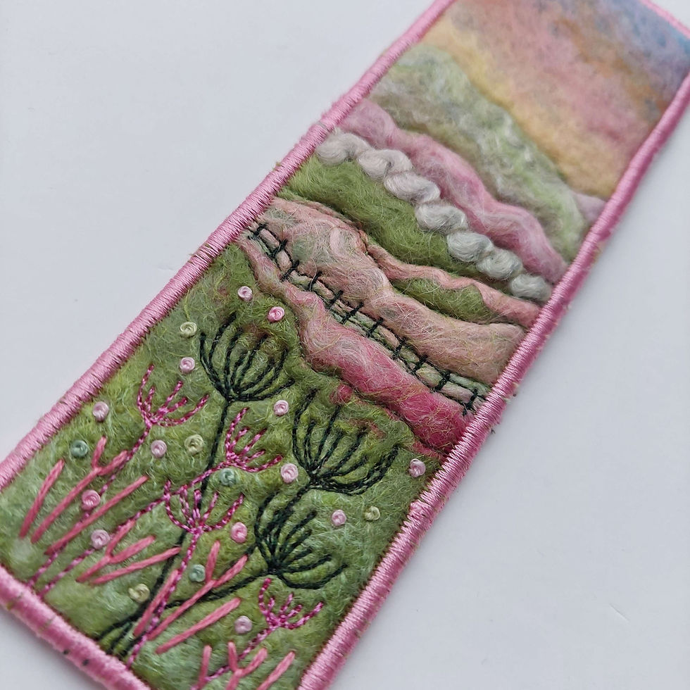 Thumbnail: Felted wool and embroidered seed heads bookmark