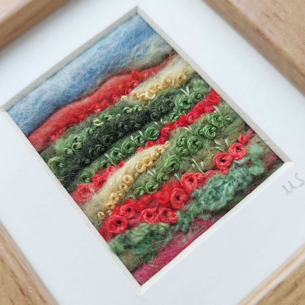 Thumbnail: Poppy Hills - felted wool and embroidered landscape picture