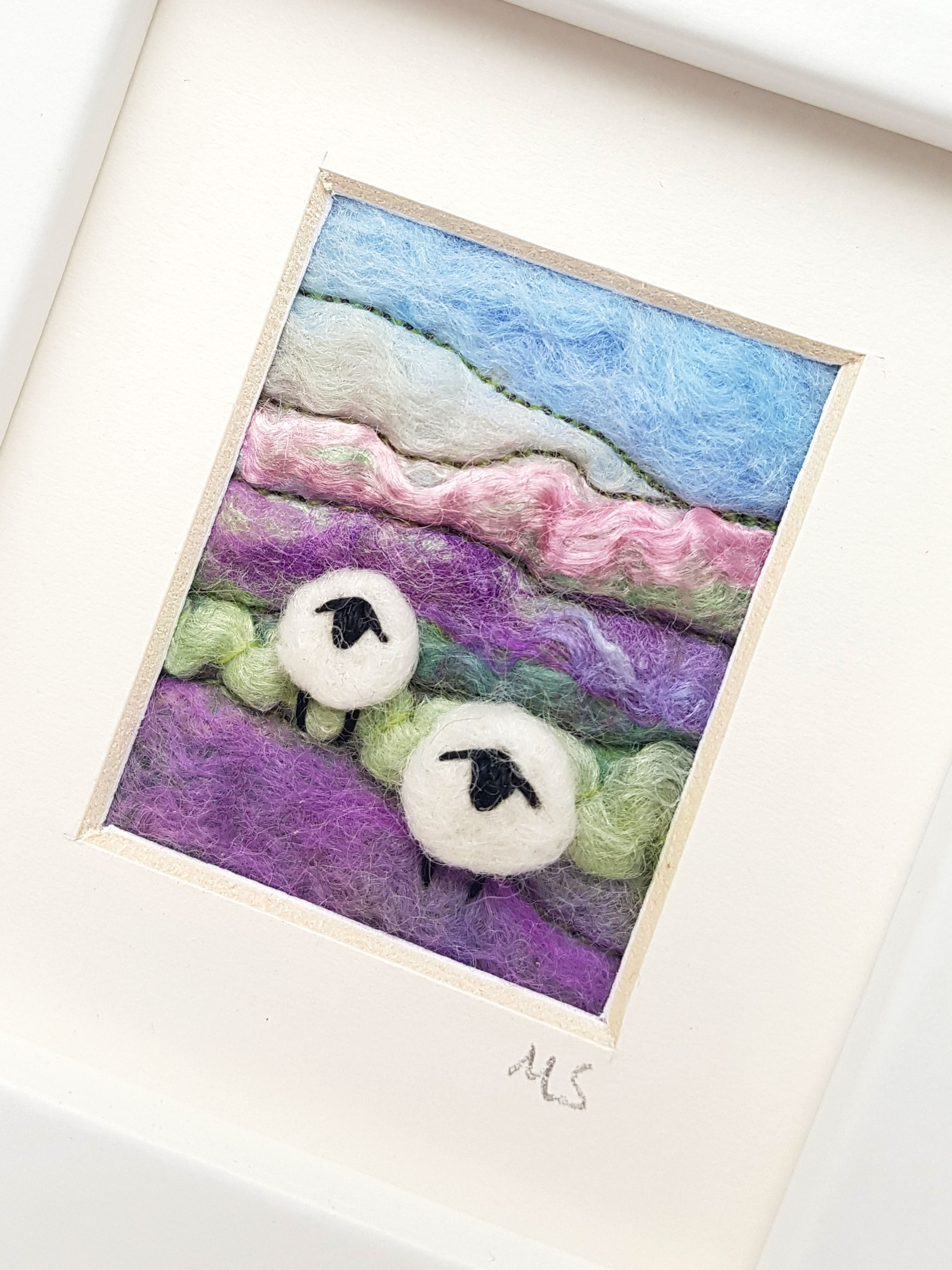 Felted wool sheep landscape