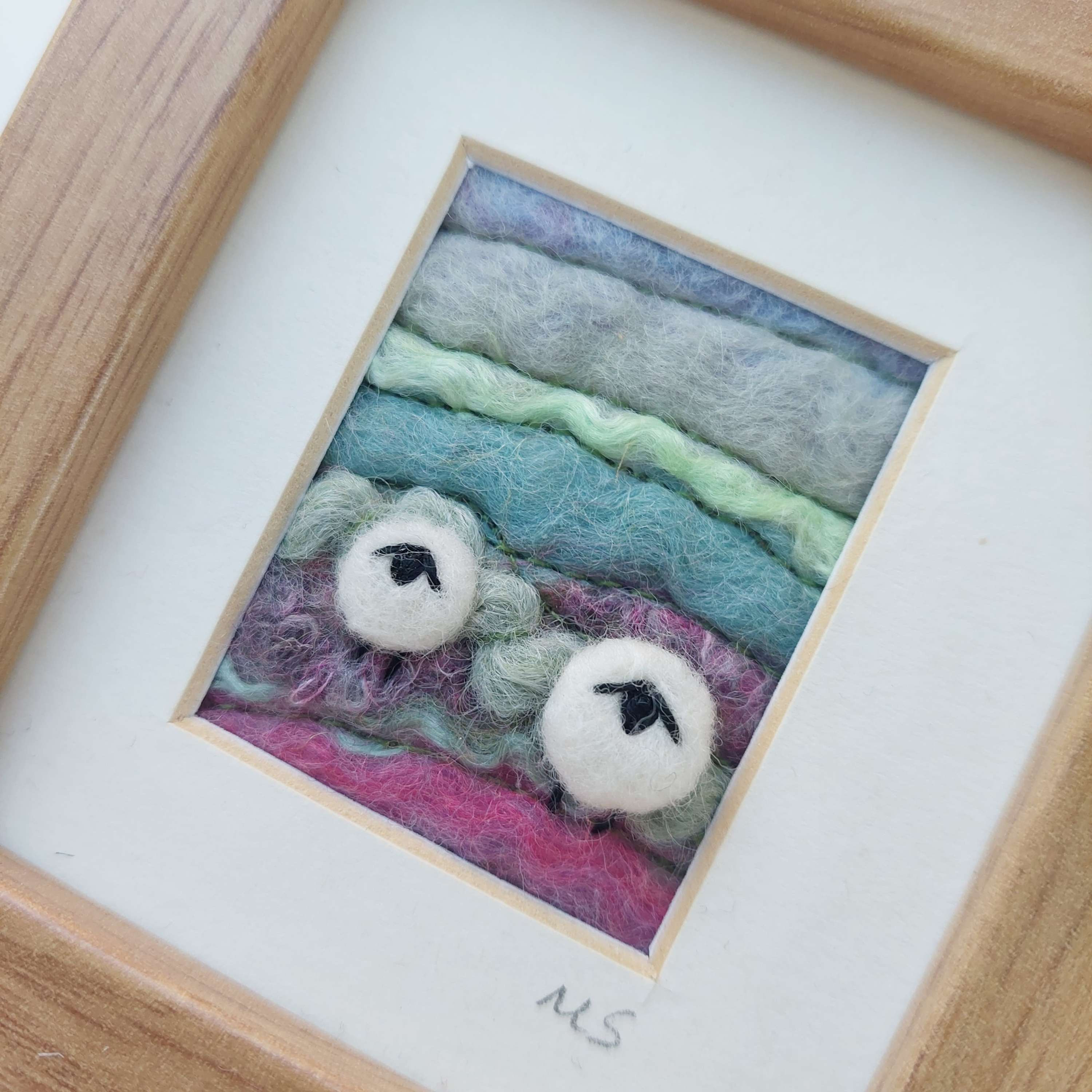 Felted wool sheep landscape