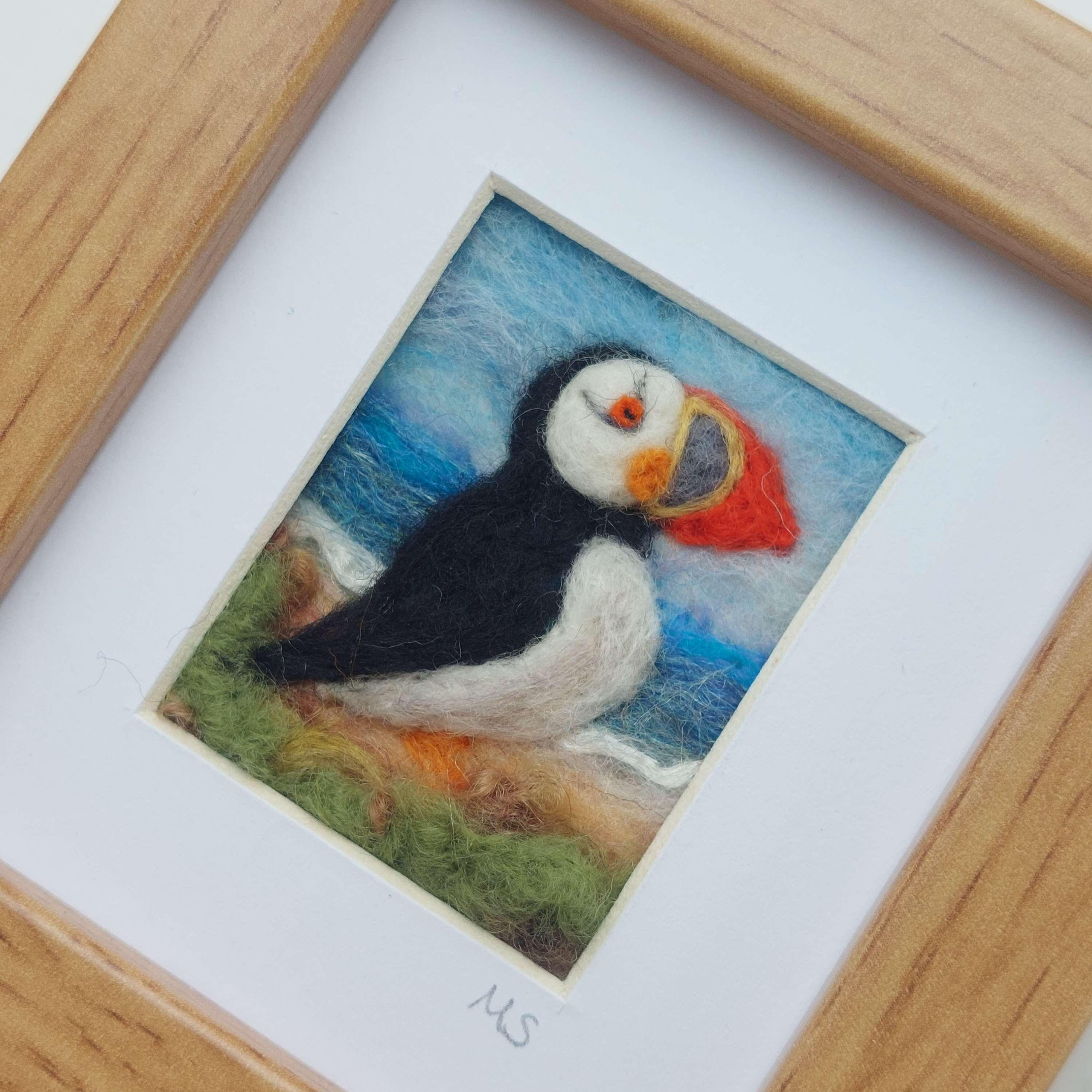 Felted Wool Puffin Seascape