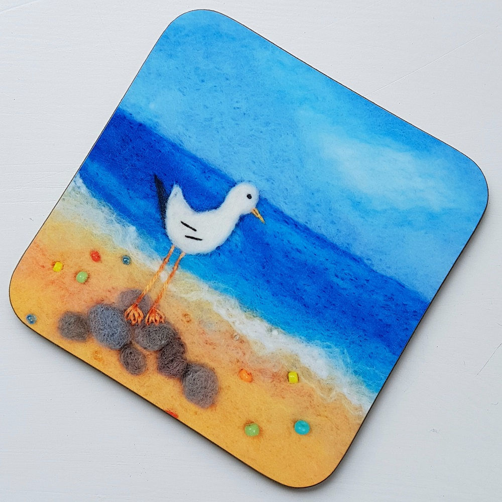 Garth the Felted Gull coaster - printed from original felted artwork