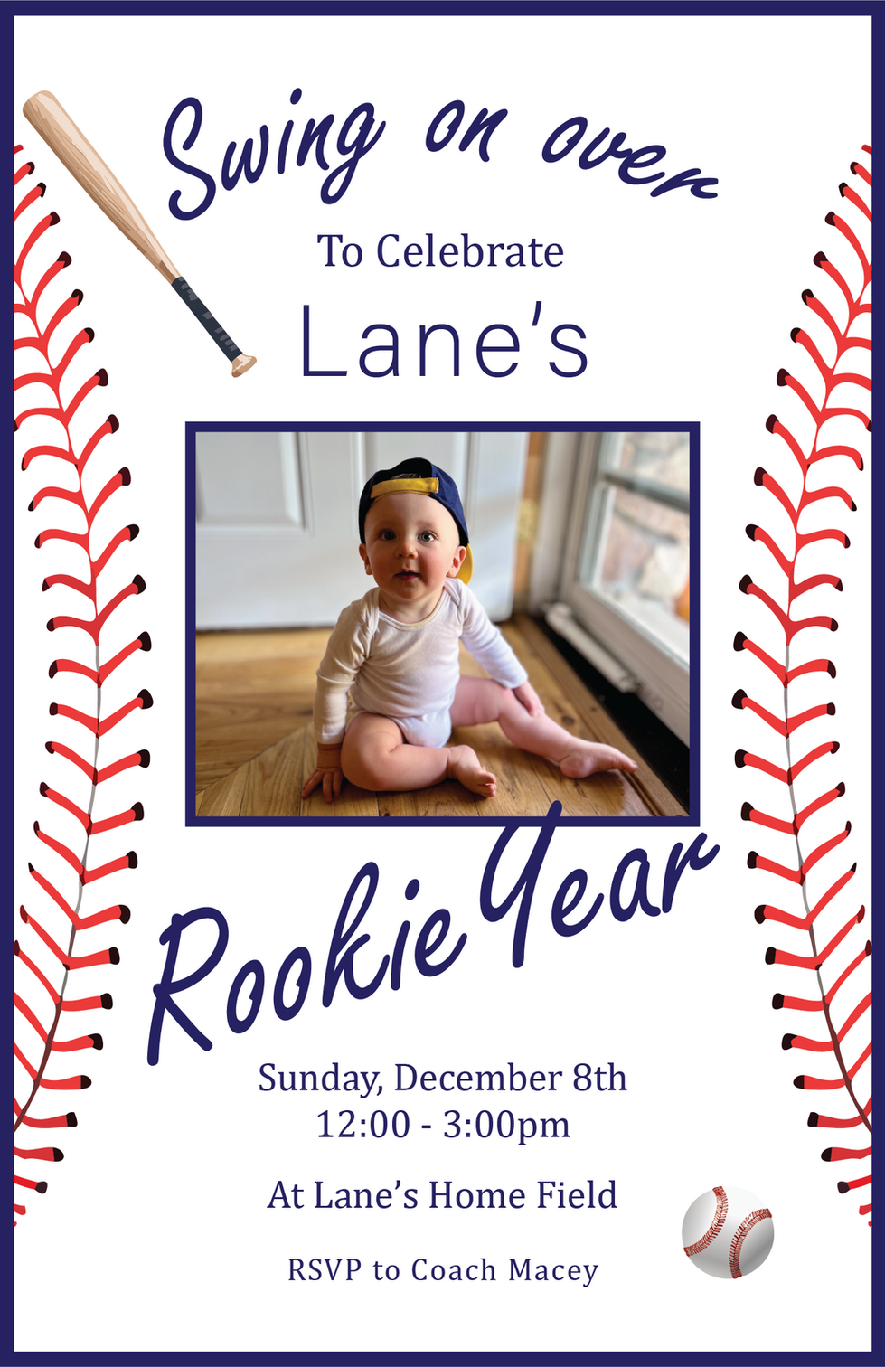 Baseball Theme Birthday Party Invitation