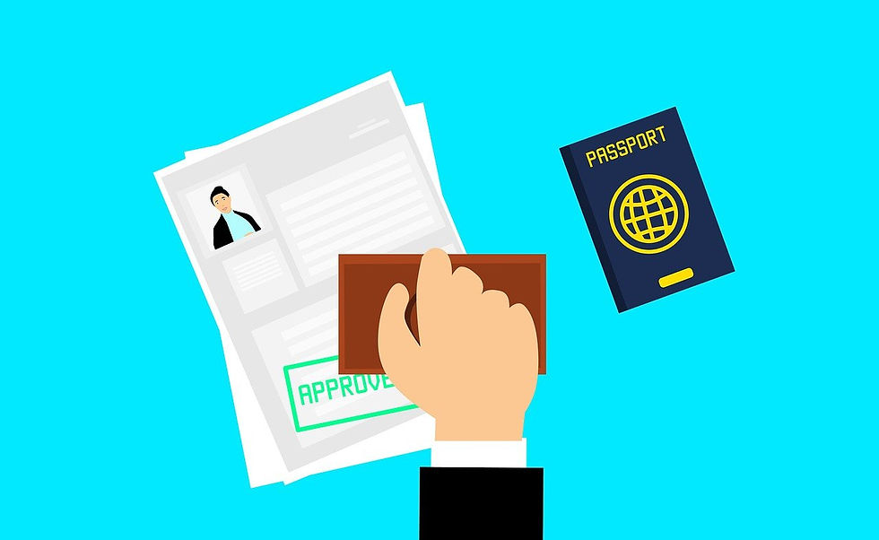 Visa application process illustrated: A stamp of approval on student exchange documents, accompanied by a passport, highlights the steps to secure academic opportunities abroad.
