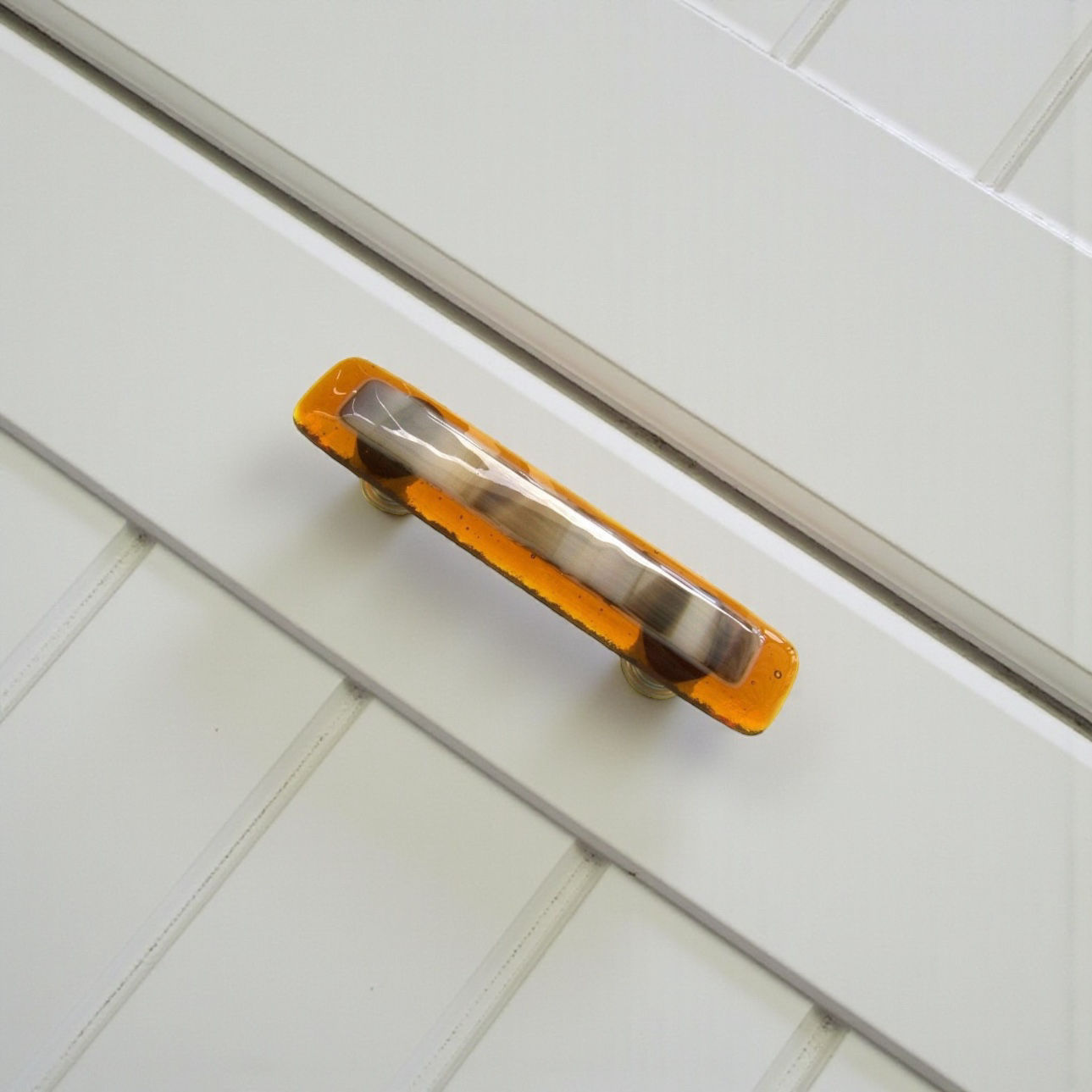 Amber and Stone Glass Kitchen or Bath Cabinet Handles or Drawer Pulls
