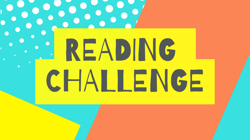 Colourful graphic with the words “Reading Challenge” in bold black text on a yellow block, with colourful block shapes in the background.